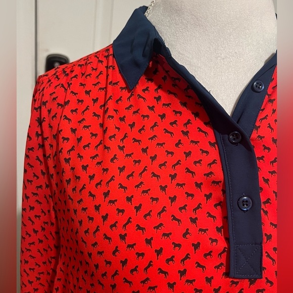 Free People Women's Sz Medium Top Blouse Red Blue Horse Equestrian Theme Boho - Picture 6 of 13